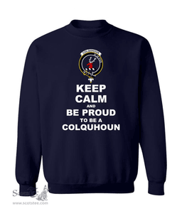 ScotsTee Shop Navy Blue Scottish Colquhoun Clan Keep Calm and Be Proud To Be a Colquhoun Sweatshirt