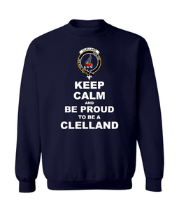 ScotsTee Shop Navy Blue Scottish Clelland Clan Keep Calm and Be Proud To Be a Clelland Sweatshirt