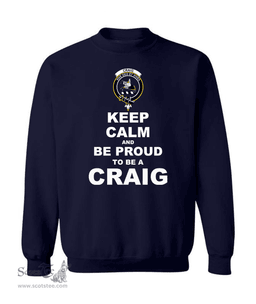 ScotsTee Shop Navy Blue Scottish Craig Clan Keep Calm and Be Proud To Be a Craig Sweatshirt