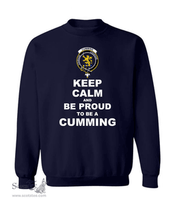 ScotsTee Shop Navy Blue Scottish Cumming Clan Keep Calm and Be Proud To Be a Cumming Sweatshirt