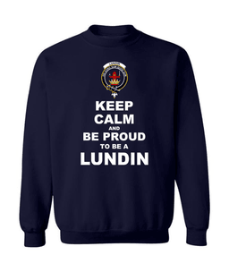 ScotsTee Shop Navy Blue Scottish Lundin Clan Keep Calm and Be Proud To Be a Lundin Sweatshirt
