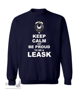 ScotsTee Shop Navy Blue Scottish Leask Clan Keep Calm and Be Proud To Be a Leask Sweatshirt