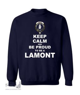 ScotsTee Shop Navy Blue Scottish Lamont Clan Keep Calm and Be Proud To Be a Lamont Sweatshirt