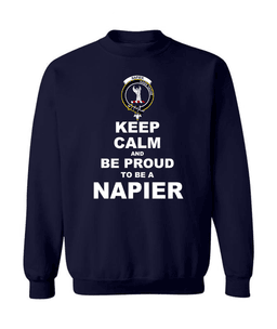 ScotsTee Shop Navy Blue Scottish Napier Clan Keep Calm and Be Proud To Be a Napier Sweatshirt