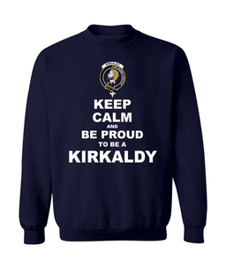 ScotsTee Shop Navy Blue Scottish Kirkaldy of Grange Clan Keep Calm and Be Proud To Be a Kirkaldy Sweatshirt
