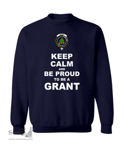 ScotsTee Shop Navy Blue Scottish Grant Clan Keep Calm and Be Proud To Be a Grant Sweatshirt