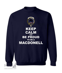 ScotsTee Shop Navy Blue Scottish MacDonell of Glengarry Clan Keep Calm and Be Proud To Be a MacDonell Sweatshirt