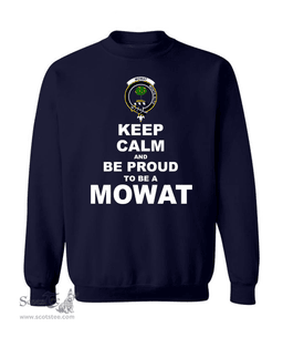 ScotsTee Shop Navy Blue Scottish Mowat of Inglistoun Clan Keep Calm and Be Proud To Be a Mowat Sweatshirt