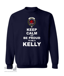 ScotsTee Shop Navy Blue Scottish Kelly Clan Keep Calm and Be Proud To Be a Kelly Sweatshirt