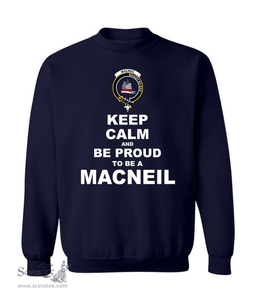ScotsTee Shop Navy Blue Scottish MacNeil of Barra Clan Keep Calm and Be Proud To Be a MacNeil Sweatshirt