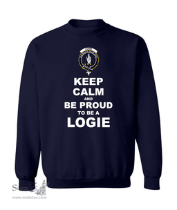ScotsTee Shop Navy Blue Scottish Logie Clan Keep Calm and Be Proud To Be a Logie Sweatshirt
