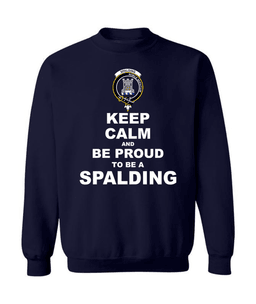 ScotsTee Shop Navy Blue Scottish Spalding Clan Keep Calm and Be Proud To Be a Spalding Sweatshirt