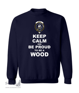 ScotsTee Shop Navy Blue Scottish Wood Society Clan Keep Calm and Be Proud To Be a Wood Sweatshirt