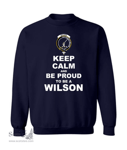 ScotsTee Shop Navy Blue Scottish Wilson Highland Clan Keep Calm and Be Proud To Be a Wilson Sweatshirt