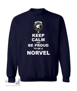ScotsTee Shop Navy Blue Scottish Norvel (or Norvill) Clan Keep Calm and Be Proud To Be a Norvel Sweatshirt