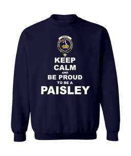 ScotsTee Shop Navy Blue Scottish Paisley (or Pasley) Clan Keep Calm and Be Proud To Be a Paisley Sweatshirt