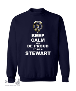 ScotsTee Shop Navy Blue Scottish Stewart High Stewards Clan Keep Calm and Be Proud To Be a Stewart Sweatshirt
