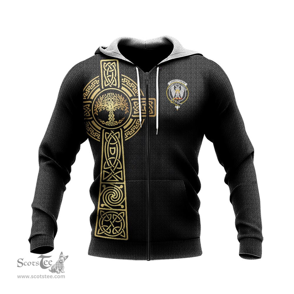 Scottish Carruthers Clan Mens Knitted Hoodie with Golden Celtic Tree Of Life Tartan Plaid Hoodies Scottish Plaid Tartan Plaid - ScotsTee - scotstee.com