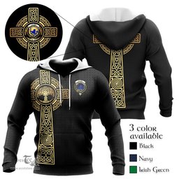 Scottish Clark (Lion) Clan Mens Knitted Hoodie with Golden Celtic Tree Of Life Tartan Plaid Hoodies Scottish Plaid Tartan Plaid - ScotsTee - scotstee.com
