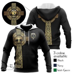 Scottish MacInnes Clan Mens Knitted Hoodie with Golden Celtic Tree Of Life Tartan Plaid Hoodies Scottish Plaid Tartan Plaid - ScotsTee - scotstee.com
