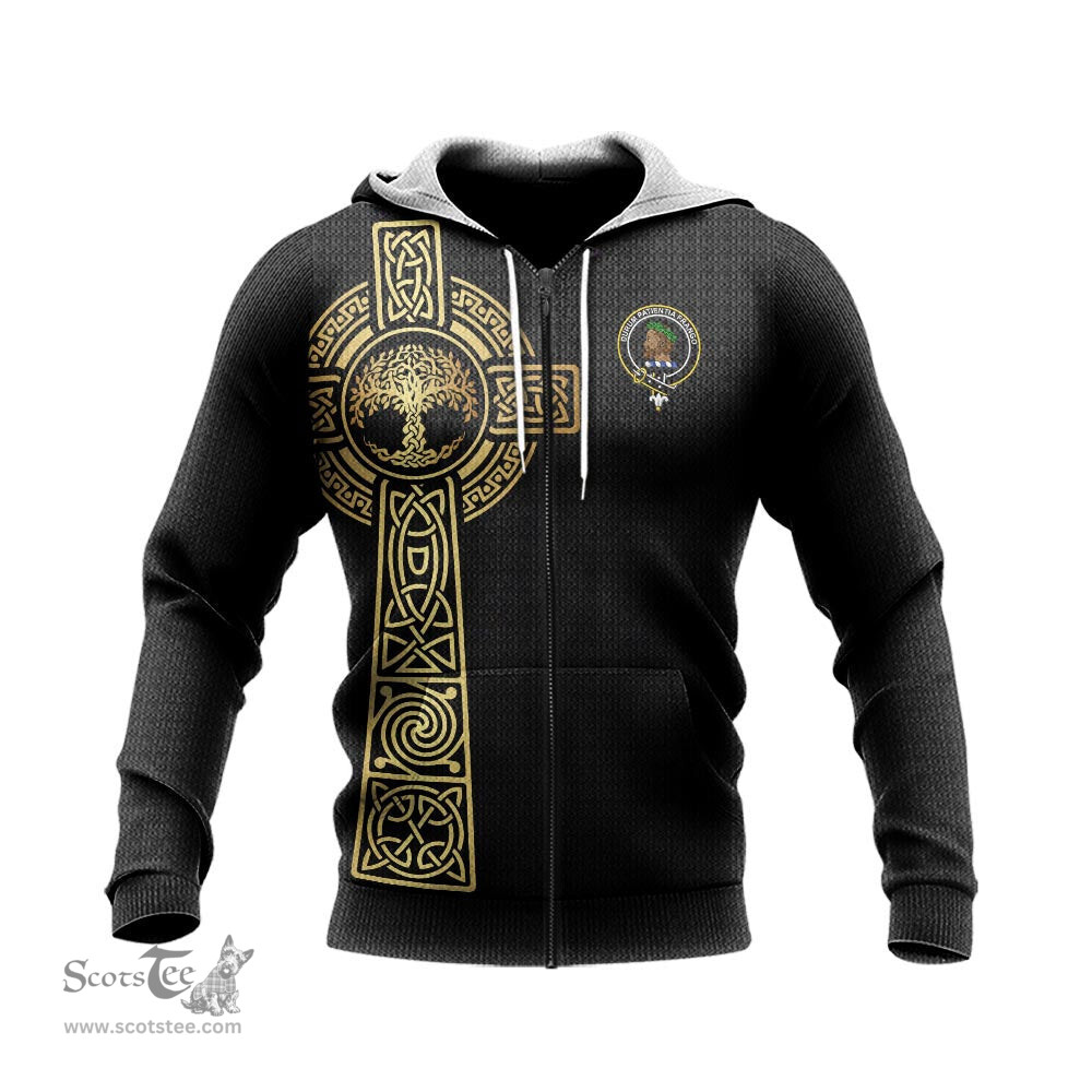 Scottish Moore Clan Mens Knitted Hoodie with Golden Celtic Tree Of Life Tartan Plaid Hoodies Scottish Plaid Tartan Plaid - ScotsTee - scotstee.com