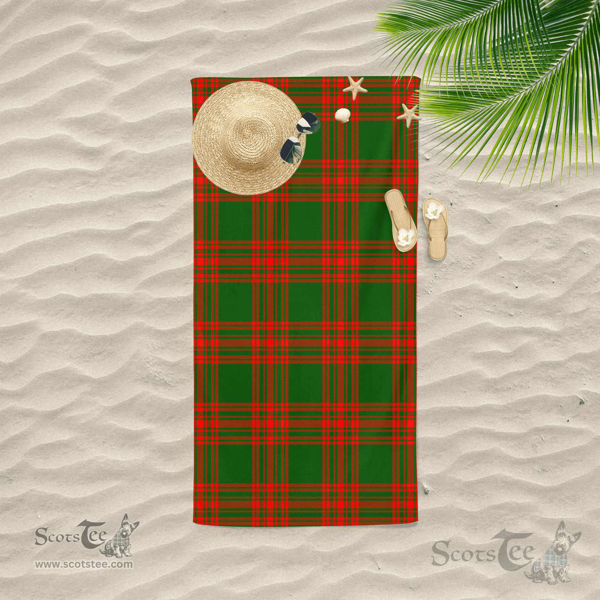 Scottish Menzies Green Modern Clan Tartan Beach Towel