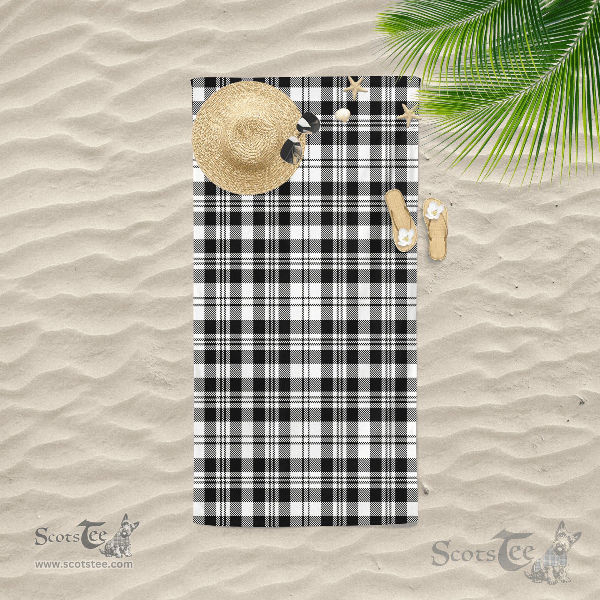 Scottish Scott Black White Modern Clan Tartan Beach Towel