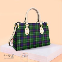ScotsTee Shop Scottish Leslie Hunting Clan Tartan Leather Bag with Shoulder Strap