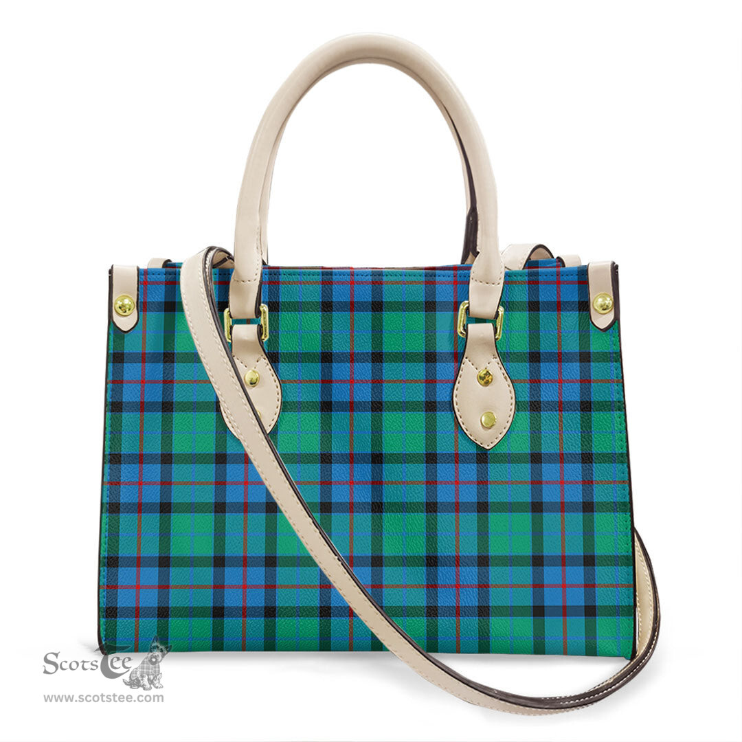 ScotsTee Shop Scottish Flower Of Scotland Clan Tartan Leather Bag with Shoulder Strap