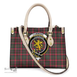 ScotsTee Shop Scottish Cumming Hunting Modern Clan Crest Tartan Leather Bag with Shoulder Strap