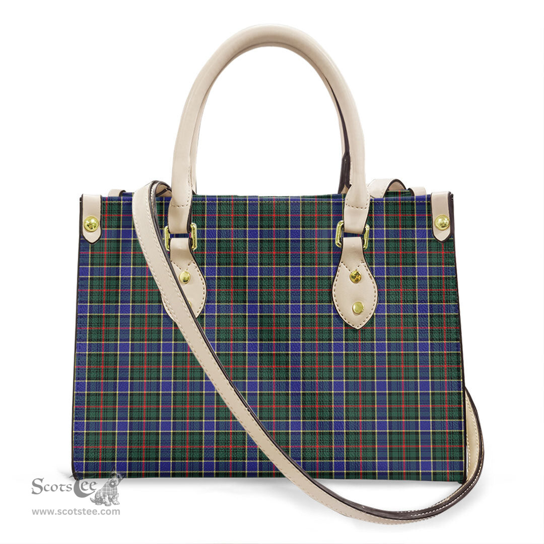ScotsTee Shop Scottish Ogilvie Hunting Modern Clan Tartan Leather Bag with Shoulder Strap