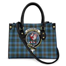 ScotsTee Shop Scottish Cockburn Modern Clan Crest Tartan Leather Bag with Shoulder Strap