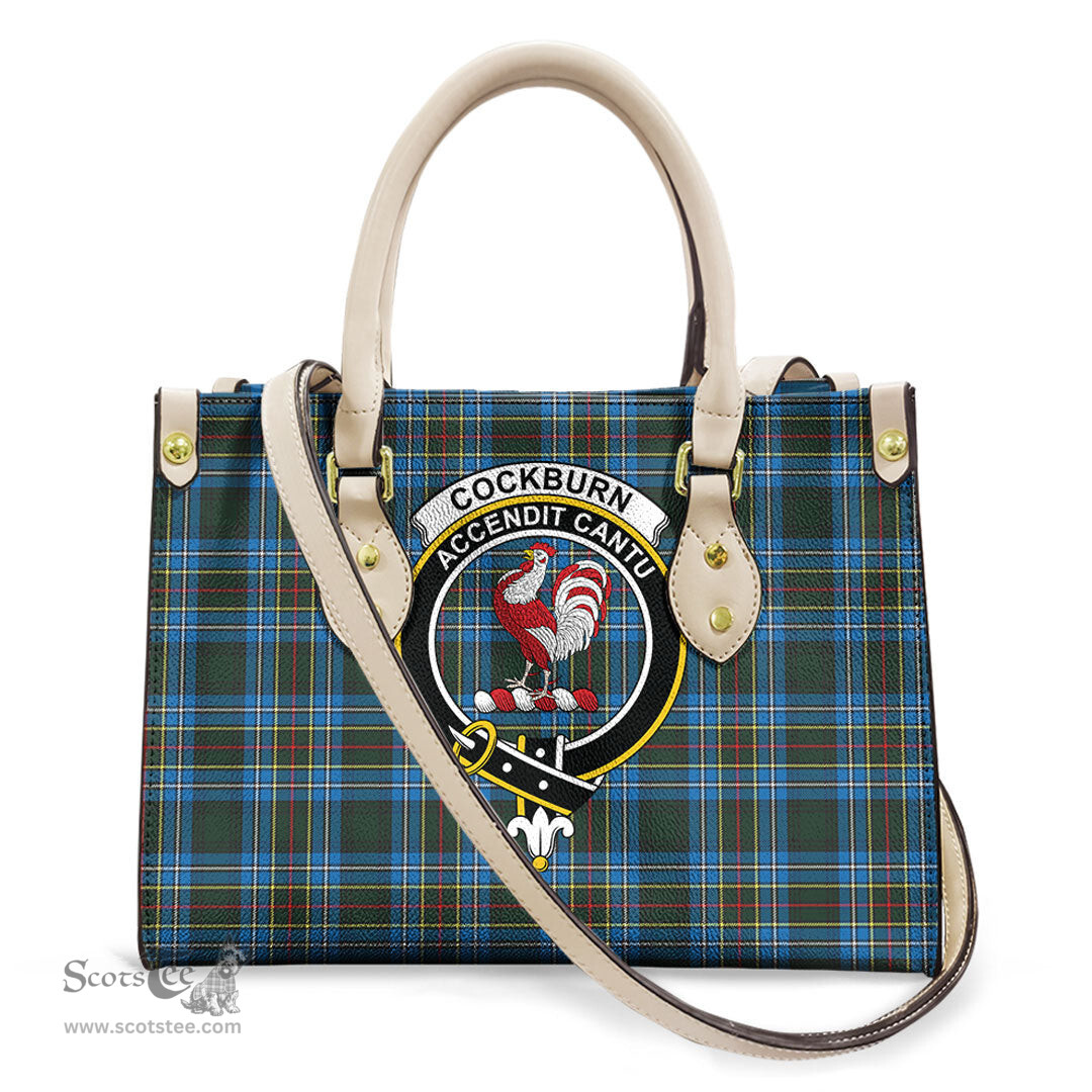 ScotsTee Shop Scottish Cockburn Modern Clan Crest Tartan Leather Bag with Shoulder Strap