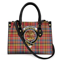 ScotsTee Shop Scottish Drummond of Strathallan Clan Crest Tartan Leather Bag with Shoulder Strap