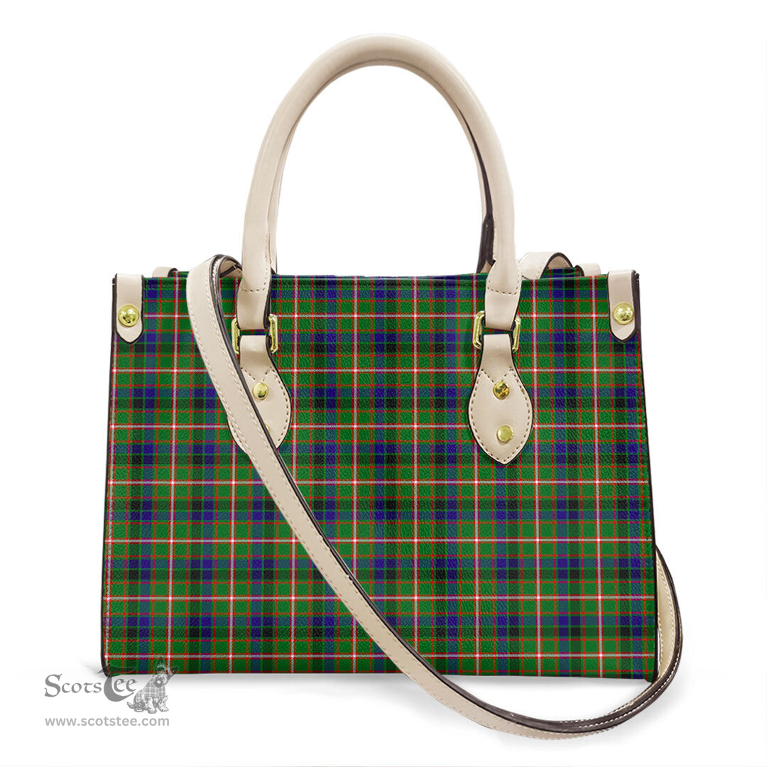 ScotsTee Shop Scottish Reid Green Clan Tartan Leather Bag with Shoulder Strap