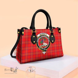 ScotsTee Shop Scottish Burnett Modern Clan Crest Tartan Leather Bag with Shoulder Strap