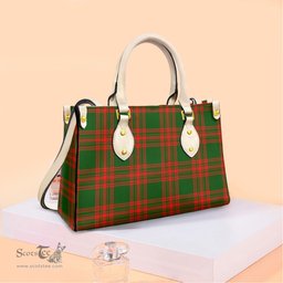 ScotsTee Shop Scottish Menzies Green Modern Clan Tartan Leather Bag with Shoulder Strap