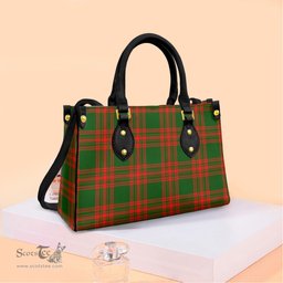 ScotsTee Shop Scottish Menzies Green Modern Clan Tartan Leather Bag with Shoulder Strap