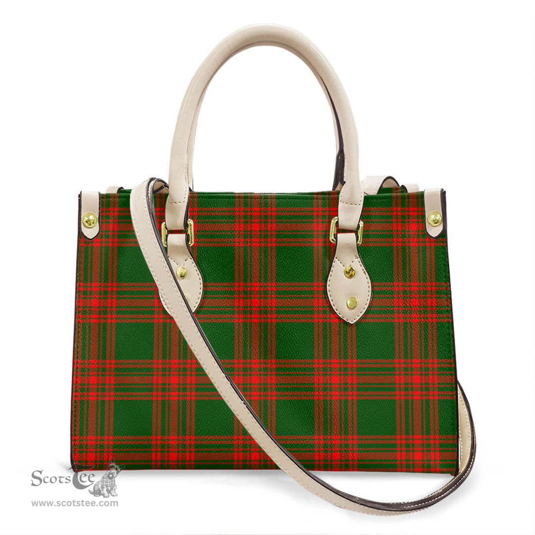 ScotsTee Shop Scottish Menzies Green Modern Clan Tartan Leather Bag with Shoulder Strap