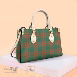 ScotsTee Shop Scottish Menzies Green Ancient Clan Tartan Leather Bag with Shoulder Strap