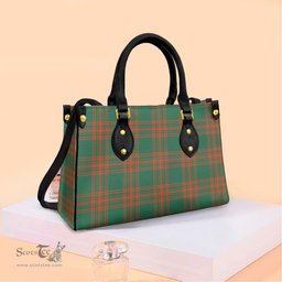 ScotsTee Shop Scottish Menzies Green Ancient Clan Tartan Leather Bag with Shoulder Strap