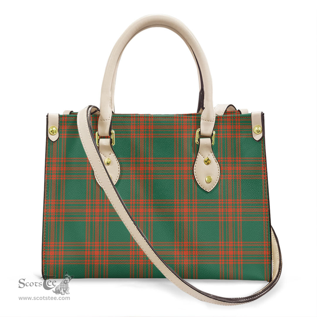 ScotsTee Shop Scottish Menzies Green Ancient Clan Tartan Leather Bag with Shoulder Strap
