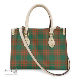 ScotsTee Shop Scottish Menzies Green Ancient Clan Tartan Leather Bag with Shoulder Strap
