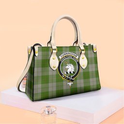 ScotsTee Shop Scottish Cunningham Dress Green Dancers Clan Crest Tartan Leather Bag with Shoulder Strap