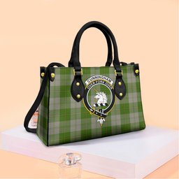 ScotsTee Shop Scottish Cunningham Dress Green Dancers Clan Crest Tartan Leather Bag with Shoulder Strap