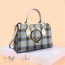 ScotsTee Shop Scottish Bell of the Borders Clan Crest Tartan Leather Bag with Shoulder Strap