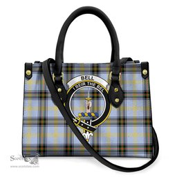 ScotsTee Shop Scottish Bell of the Borders Clan Crest Tartan Leather Bag with Shoulder Strap