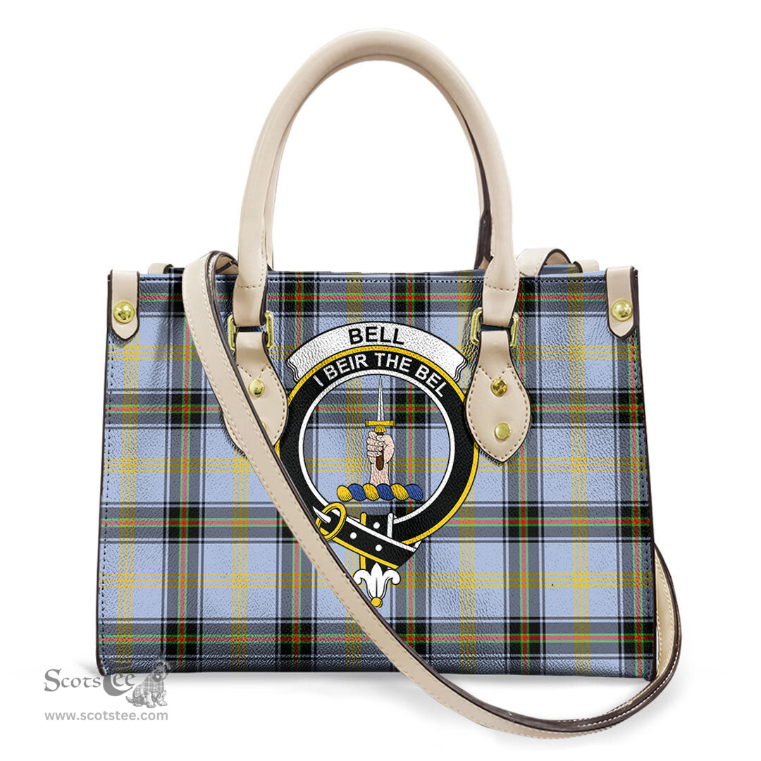 ScotsTee Shop Scottish Bell of the Borders Clan Crest Tartan Leather Bag with Shoulder Strap