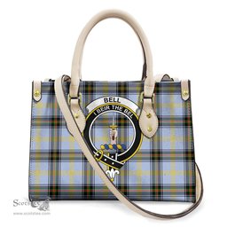 ScotsTee Shop Scottish Bell of the Borders Clan Crest Tartan Leather Bag with Shoulder Strap