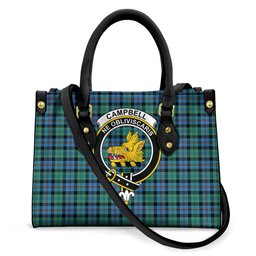 ScotsTee Shop Scottish Campbell of Cawdor Ancient Clan Crest Tartan Leather Bag with Shoulder Strap